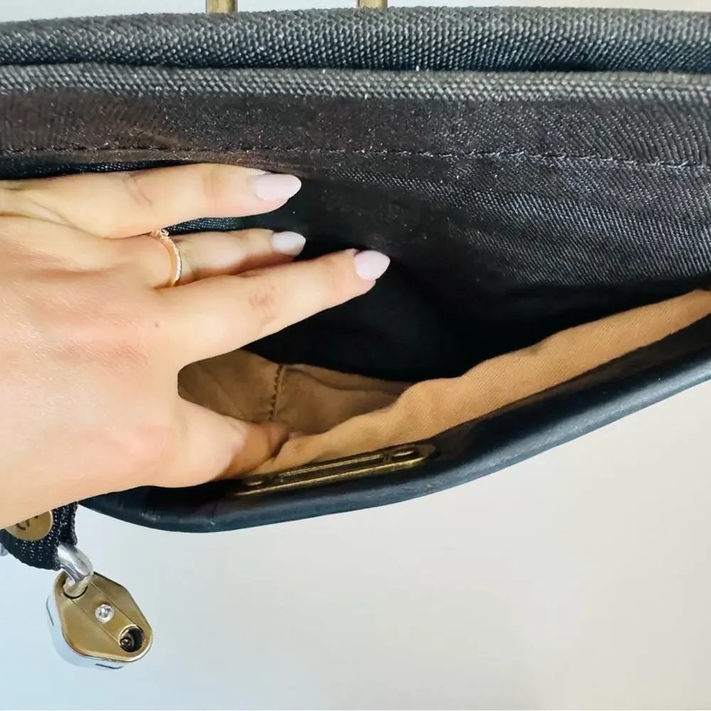 LOCTOTE Washed Black Padlock Crossbody Hip Bum Bag Travel Purse Zip Pockets